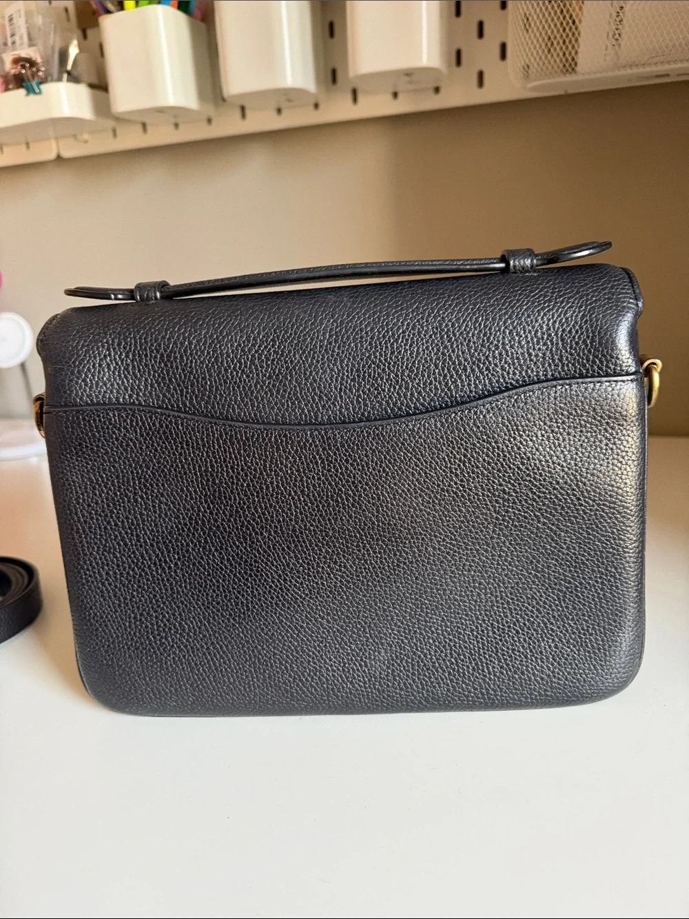 Coach Cassie Black Pebbled Leather Crossbody with Gold Turnlock